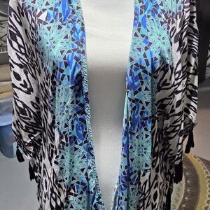 Ruby Rd. Blue and Black Geometric Kimono
